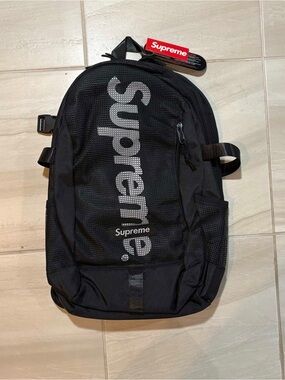 Supreme Black Mesh Vertical Logo Backpack